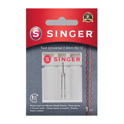Aguja gemela universal Singer 2,0 mm 80/12 – Blíster 1 ud